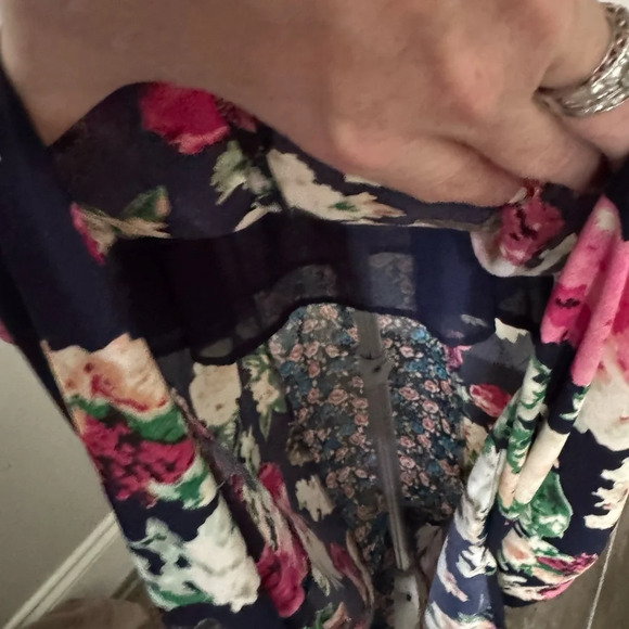 Umgee Pink and Navy Long Sleeve V-Neck sheer Sundress - Picture 6 of 10